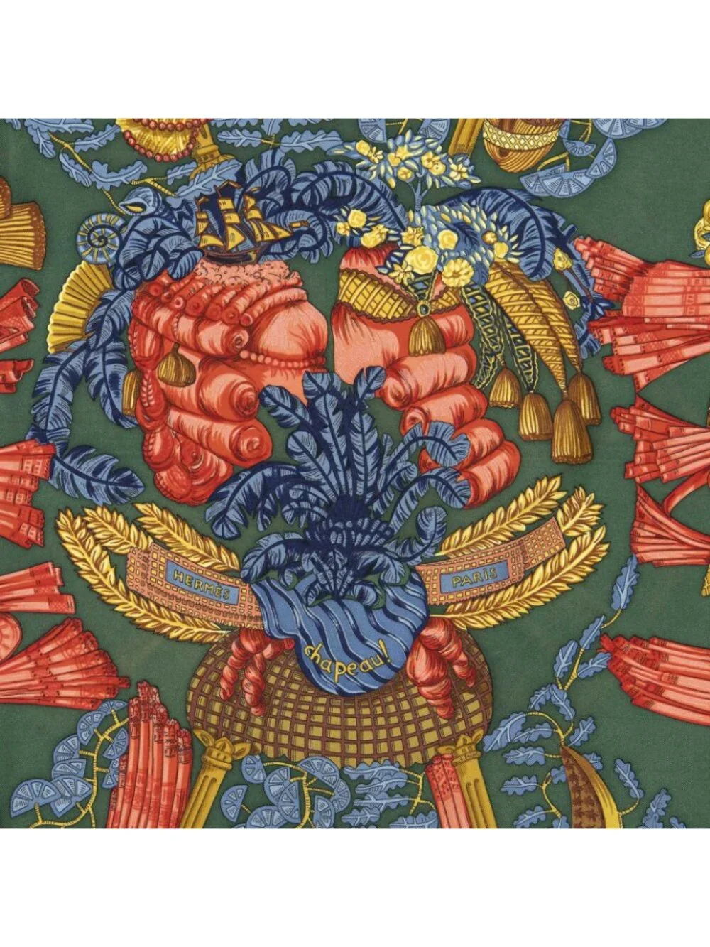 Hermes Scarf Green Red Gold Silk